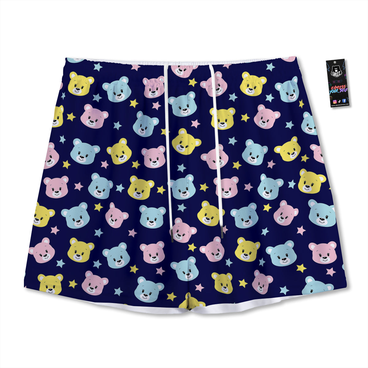 Emoji Bear Print Pattern Mesh Shorts-grizzshop