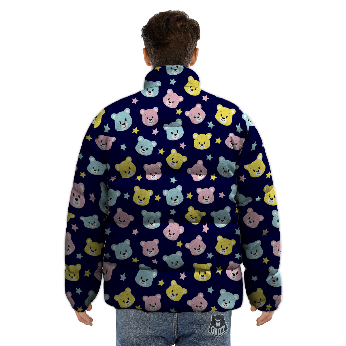 Emoji Bear Print Pattern Puffer Jacket-grizzshop