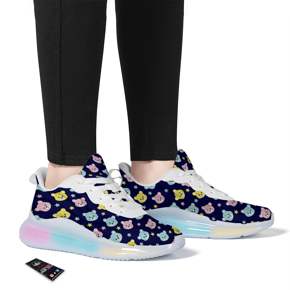 Emoji Bear Print Pattern Running Sneakers-grizzshop