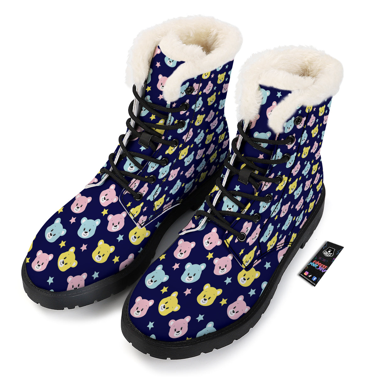 Emoji Bear Print Pattern Winter Boots-grizzshop