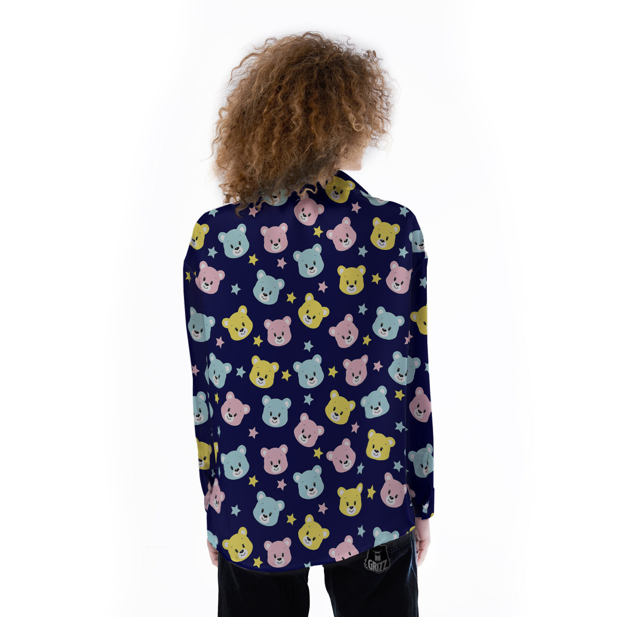 Emoji Bear Print Pattern Women's Long Sleeve Shirts-grizzshop
