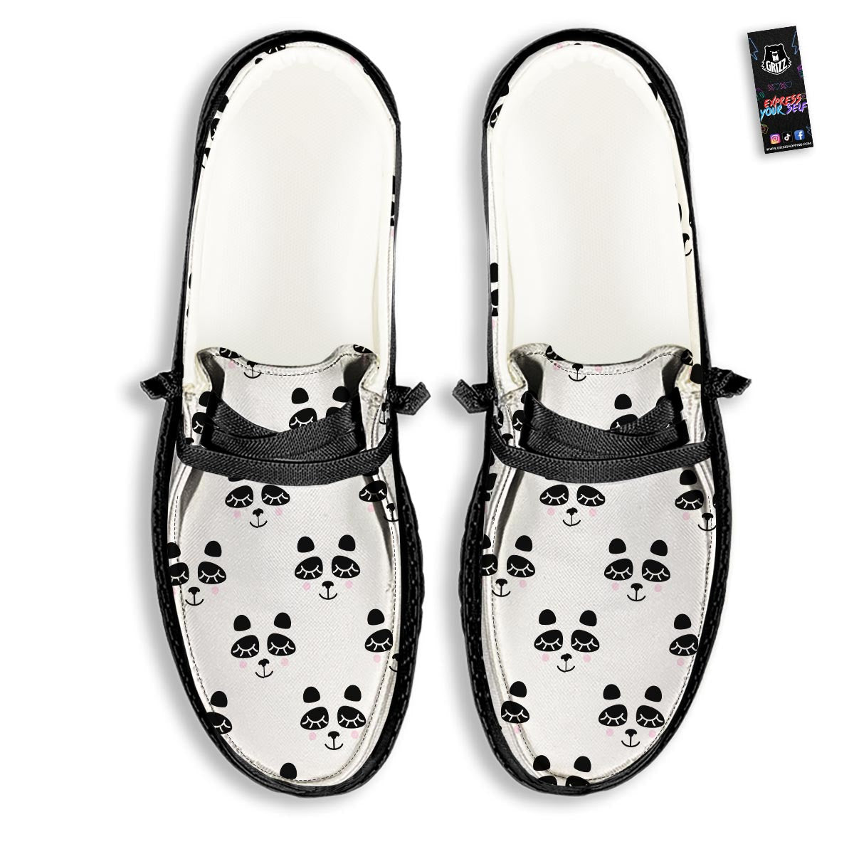 Emoji Bear Sleeping Print Pattern Black Loafers-grizzshop