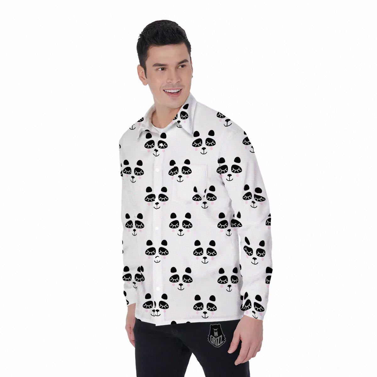Emoji Bear Sleeping Print Pattern Men's Long Sleeve Shirts-grizzshop