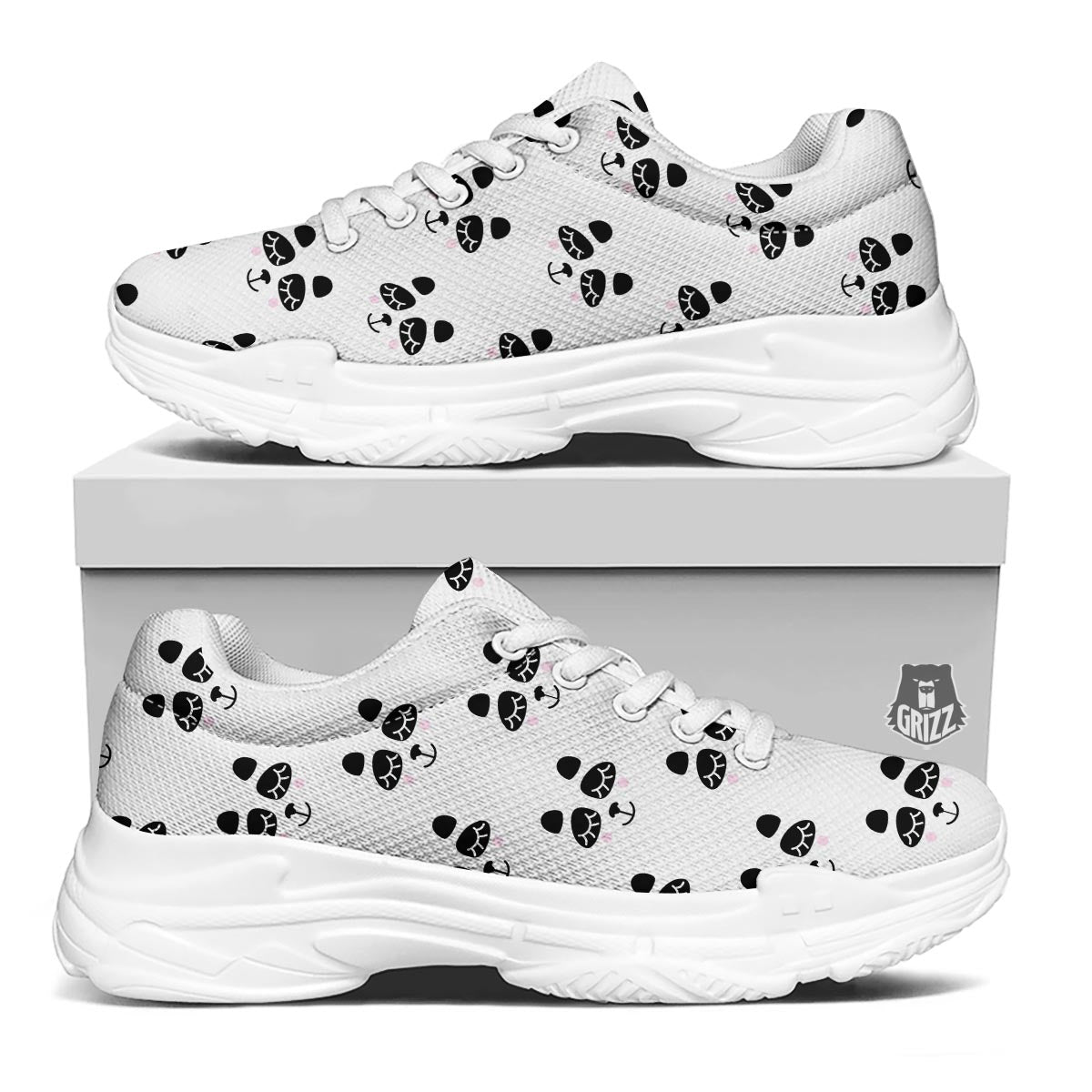Emoji Bear Sleeping Print Pattern White Chunky Shoes-grizzshop
