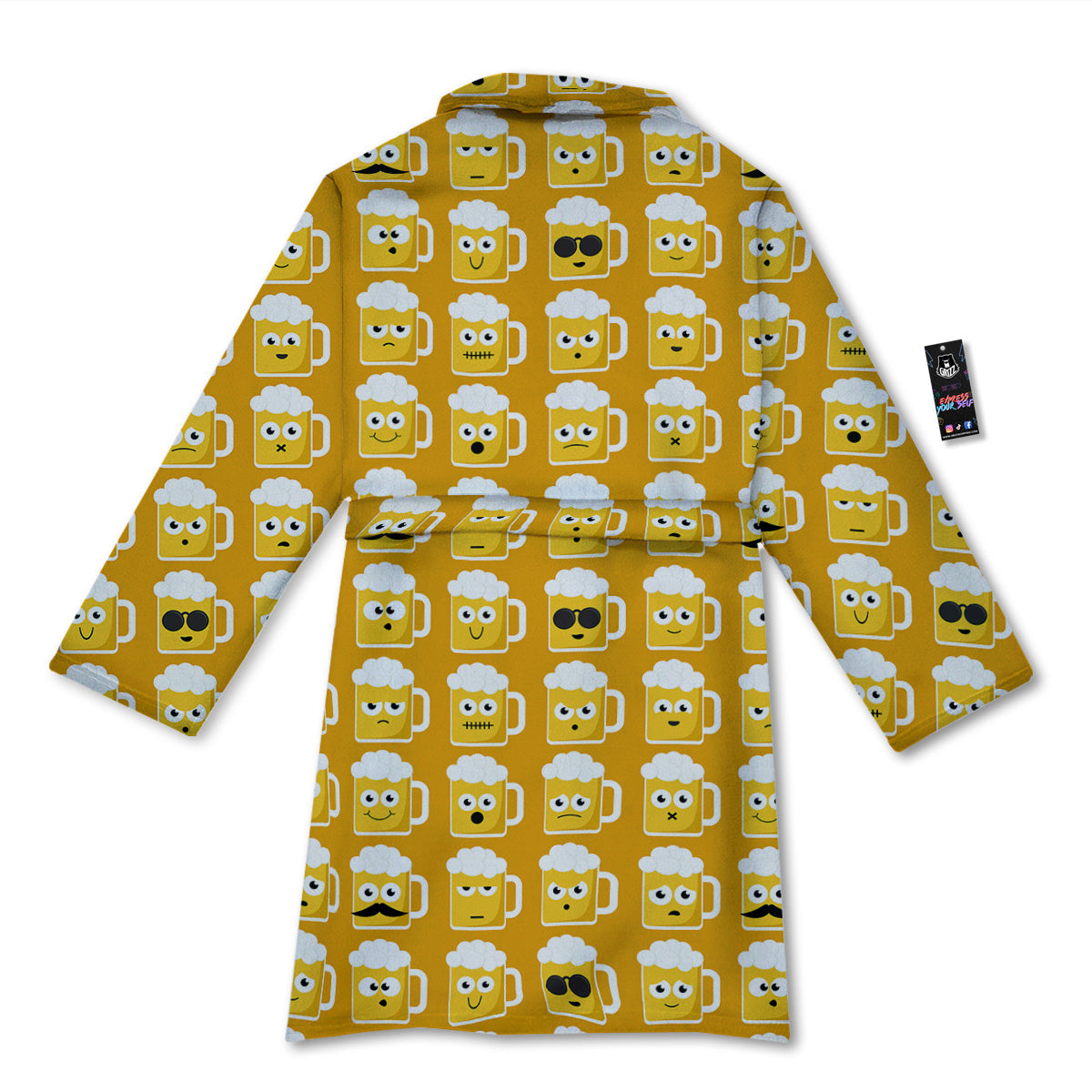 Emoji Beer Mugs Yellow Print Pattern Bathrobe-grizzshop