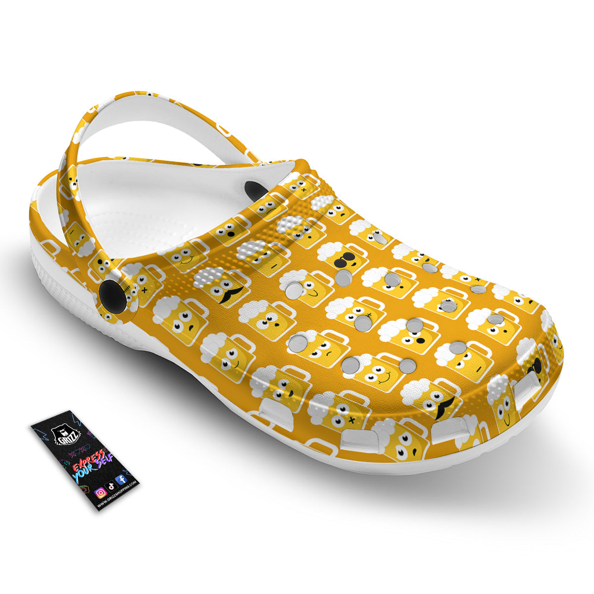 Emoji Beer Mugs Yellow Print Pattern Clog-grizzshop