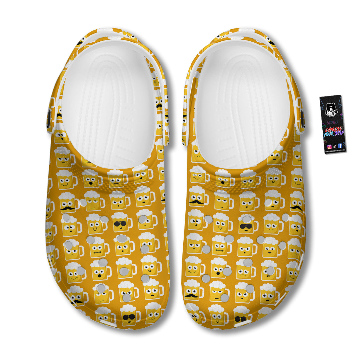 Emoji Beer Mugs Yellow Print Pattern Clog-grizzshop
