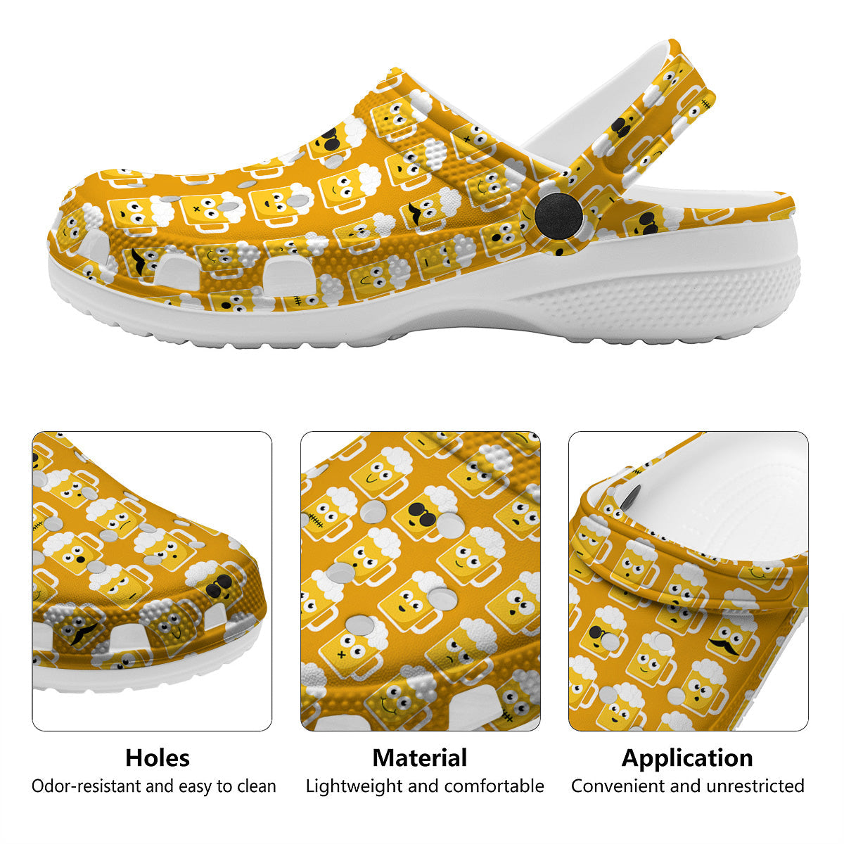 Emoji Beer Mugs Yellow Print Pattern Clog-grizzshop