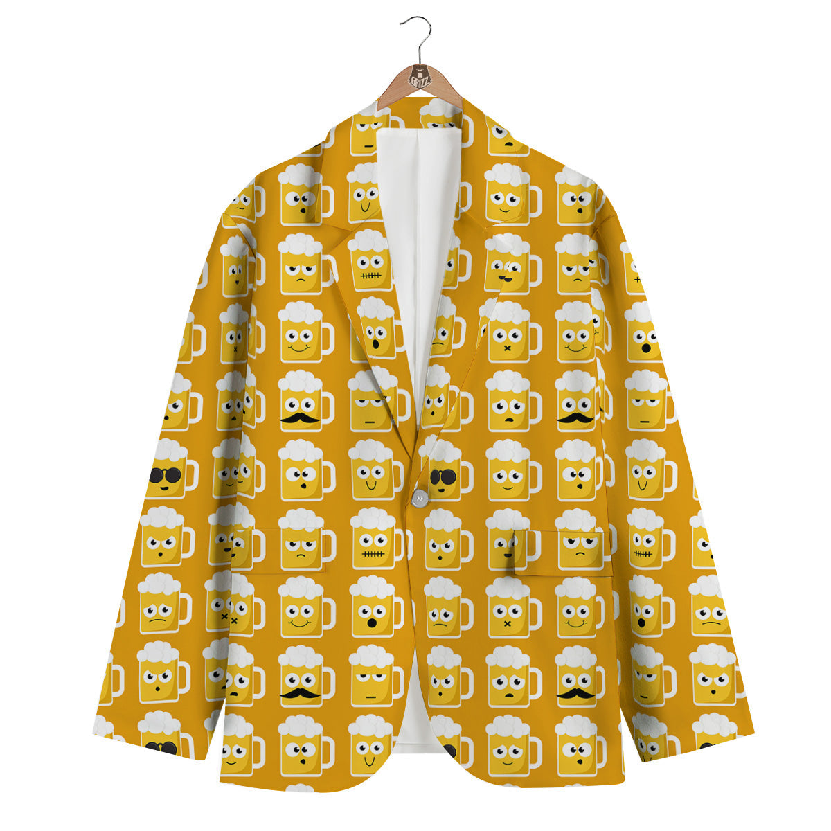 Emoji Beer Mugs Yellow Print Pattern Men's Blazer-grizzshop