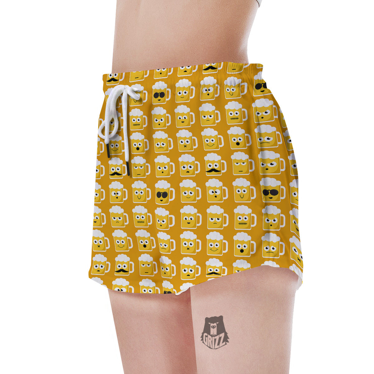 Emoji Beer Mugs Yellow Print Pattern Women's Shorts-grizzshop
