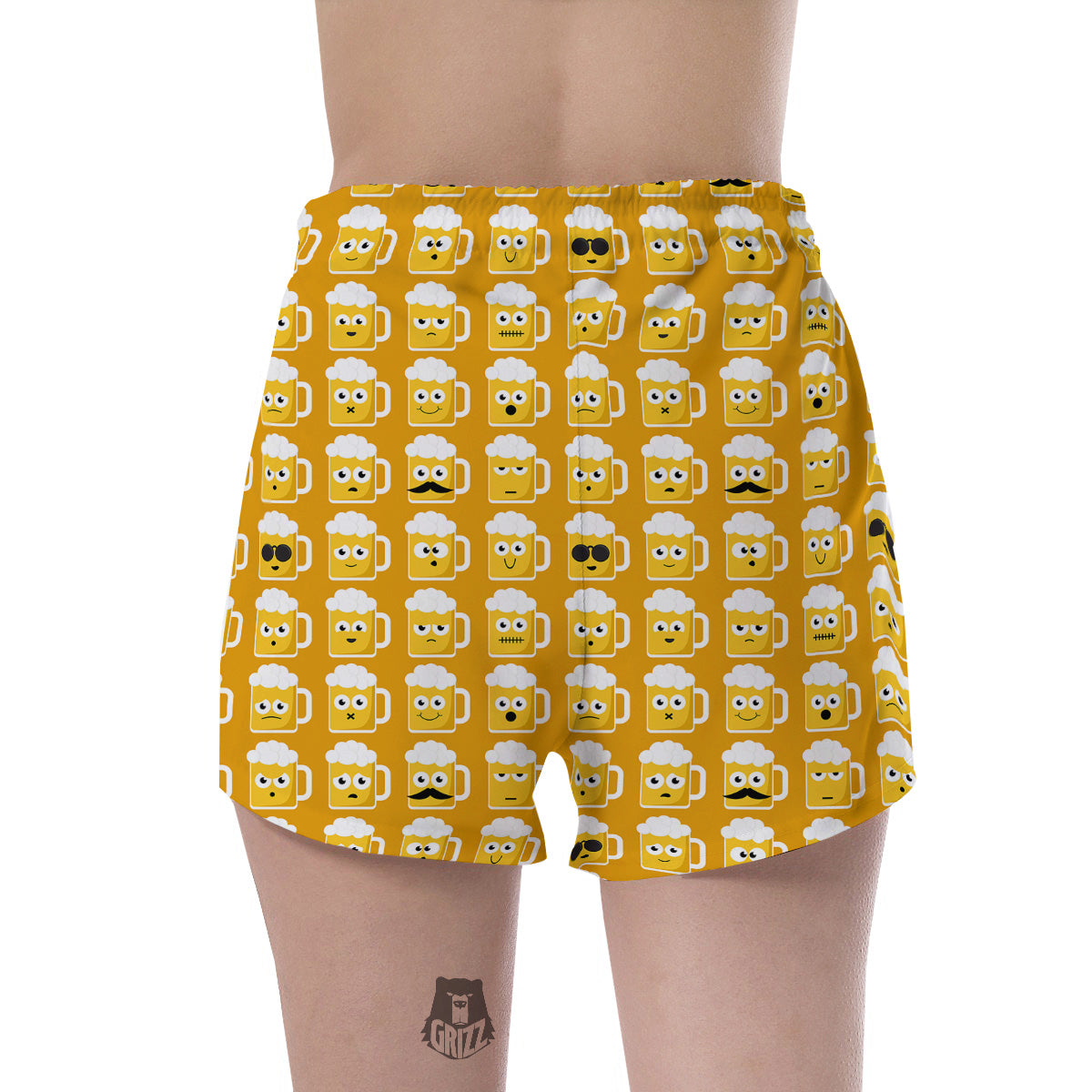 Emoji Beer Mugs Yellow Print Pattern Women's Shorts-grizzshop