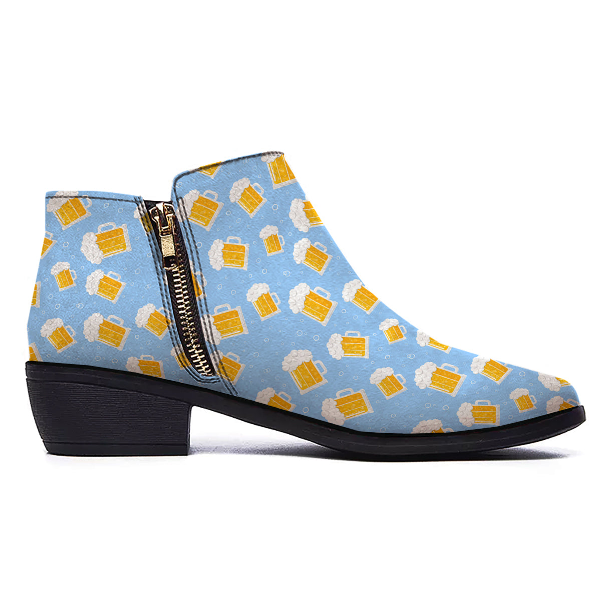 Emoji Beer Print Pattern Ankle Boots-grizzshop