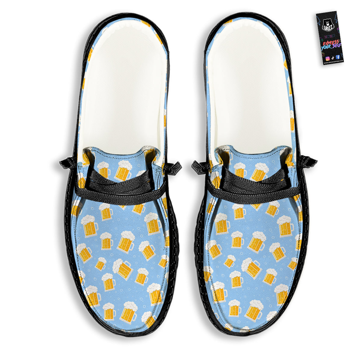 Emoji Beer Print Pattern Black Loafers-grizzshop