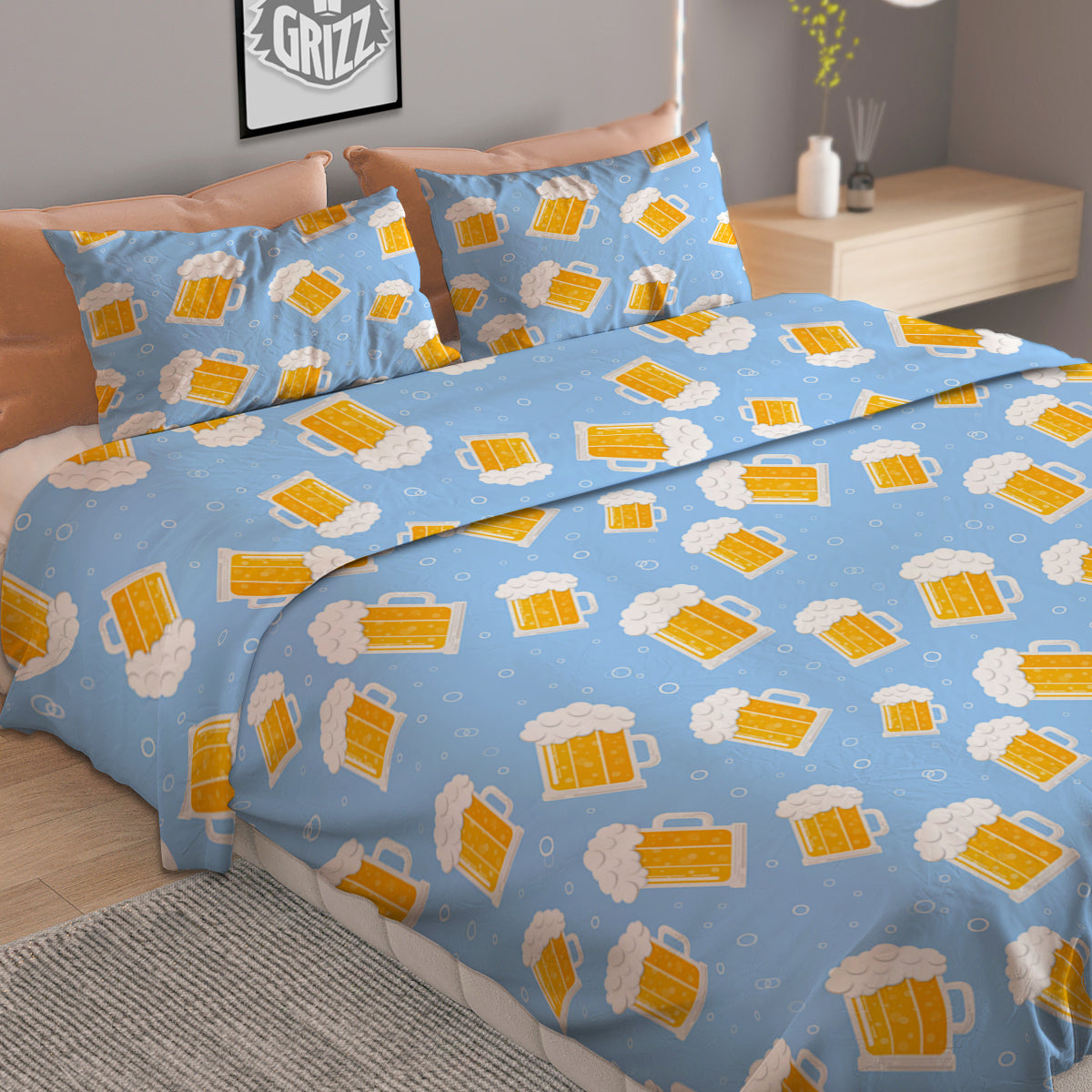 Emoji Beer Print Pattern Duvet Cover Bedding Set