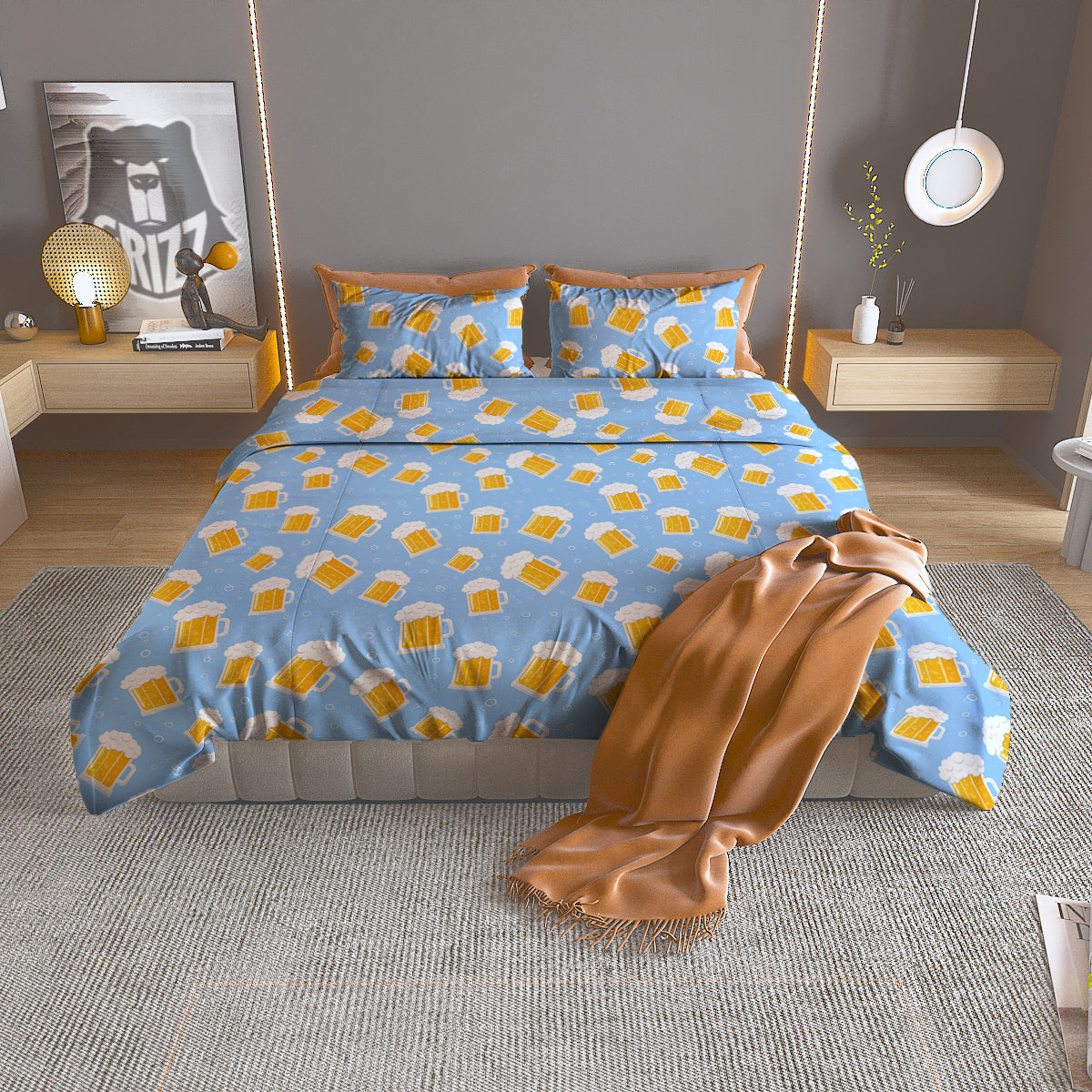Emoji Beer Print Pattern Duvet Cover Bedding Set