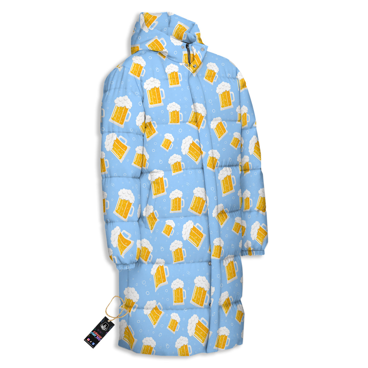 Emoji Beer Print Pattern Long Down Jacket-grizzshop