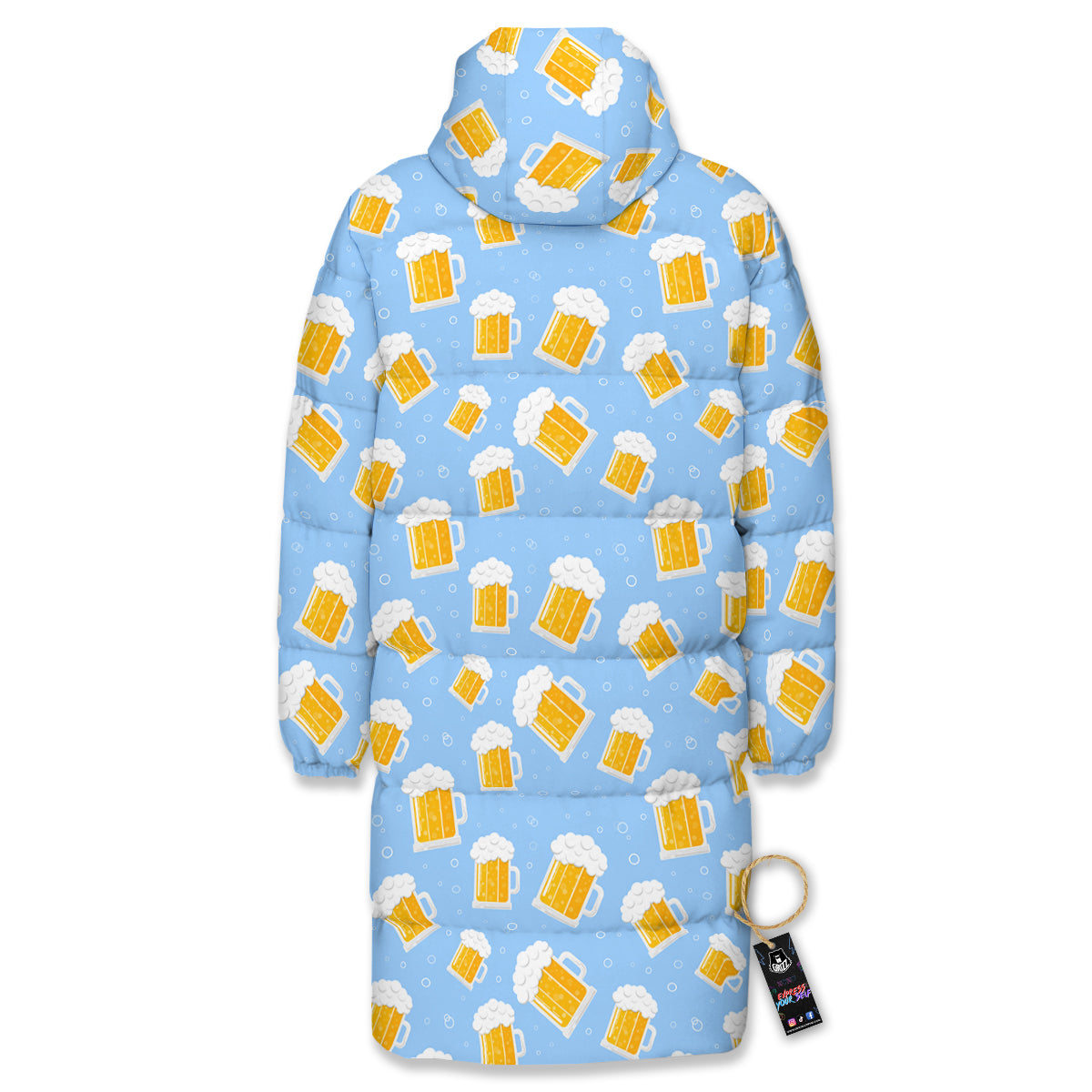 Emoji Beer Print Pattern Long Down Jacket-grizzshop