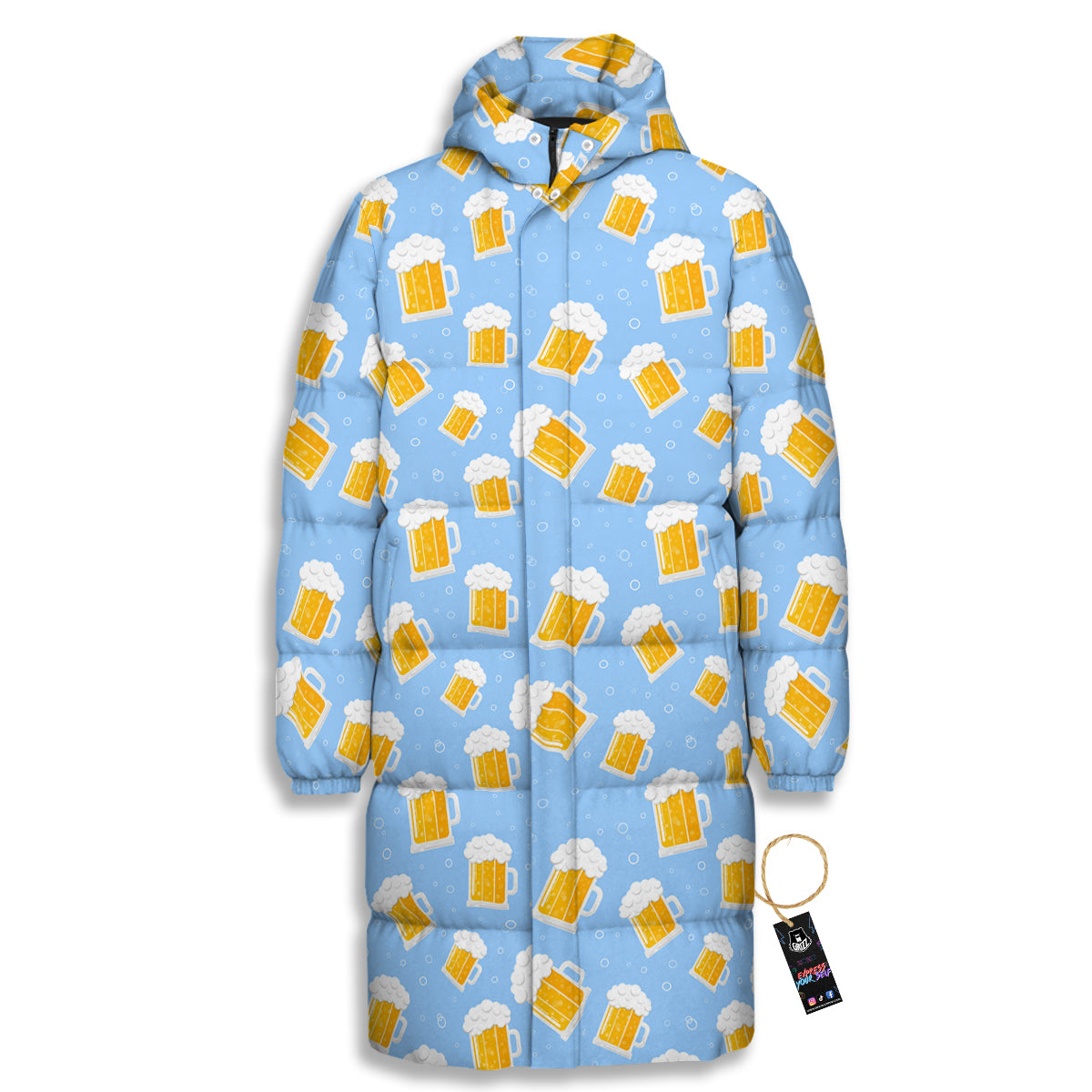 Emoji Beer Print Pattern Long Down Jacket-grizzshop