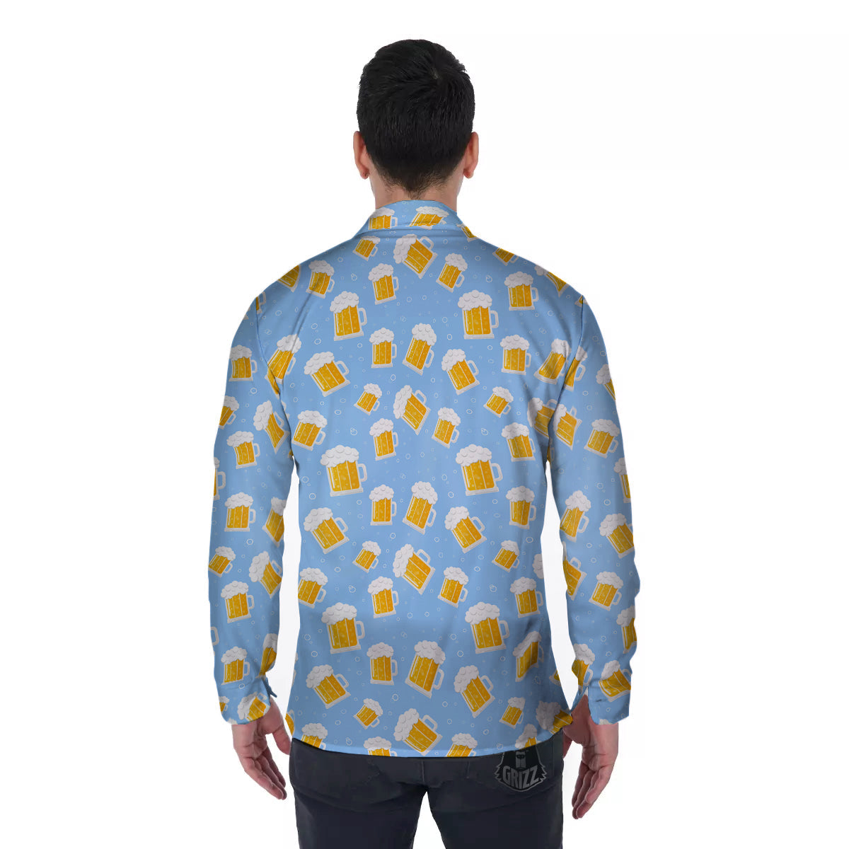 Emoji Beer Print Pattern Men's Long Sleeve Shirts-grizzshop