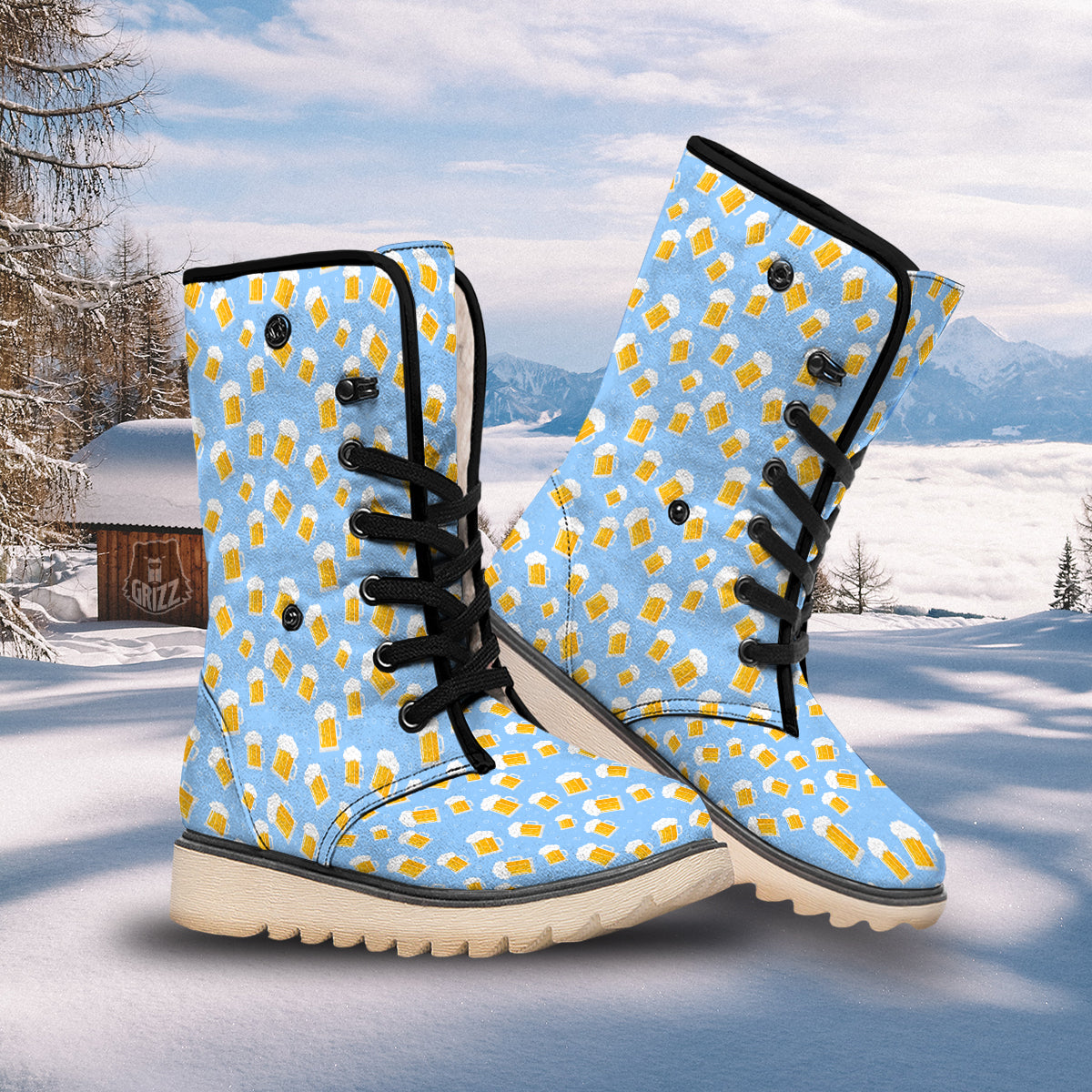 Emoji Beer Print Pattern Snow Boots-grizzshop