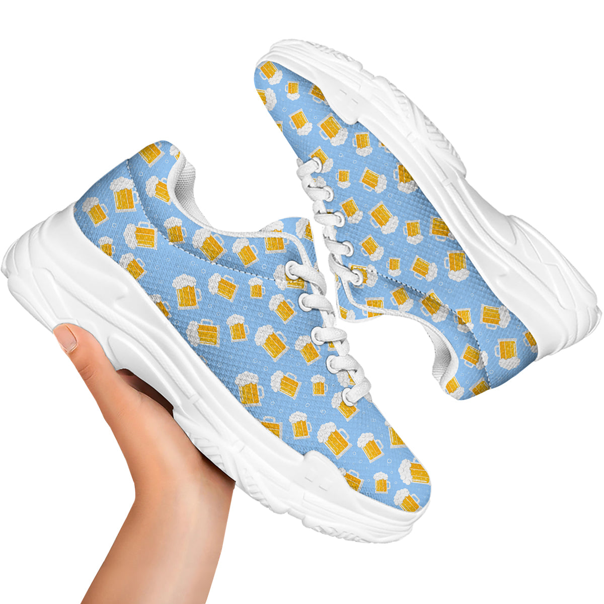Emoji Beer Print Pattern White Chunky Shoes-grizzshop