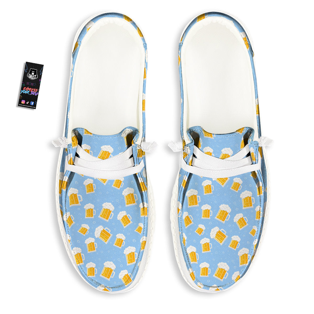 Emoji Beer Print Pattern White Loafers-grizzshop