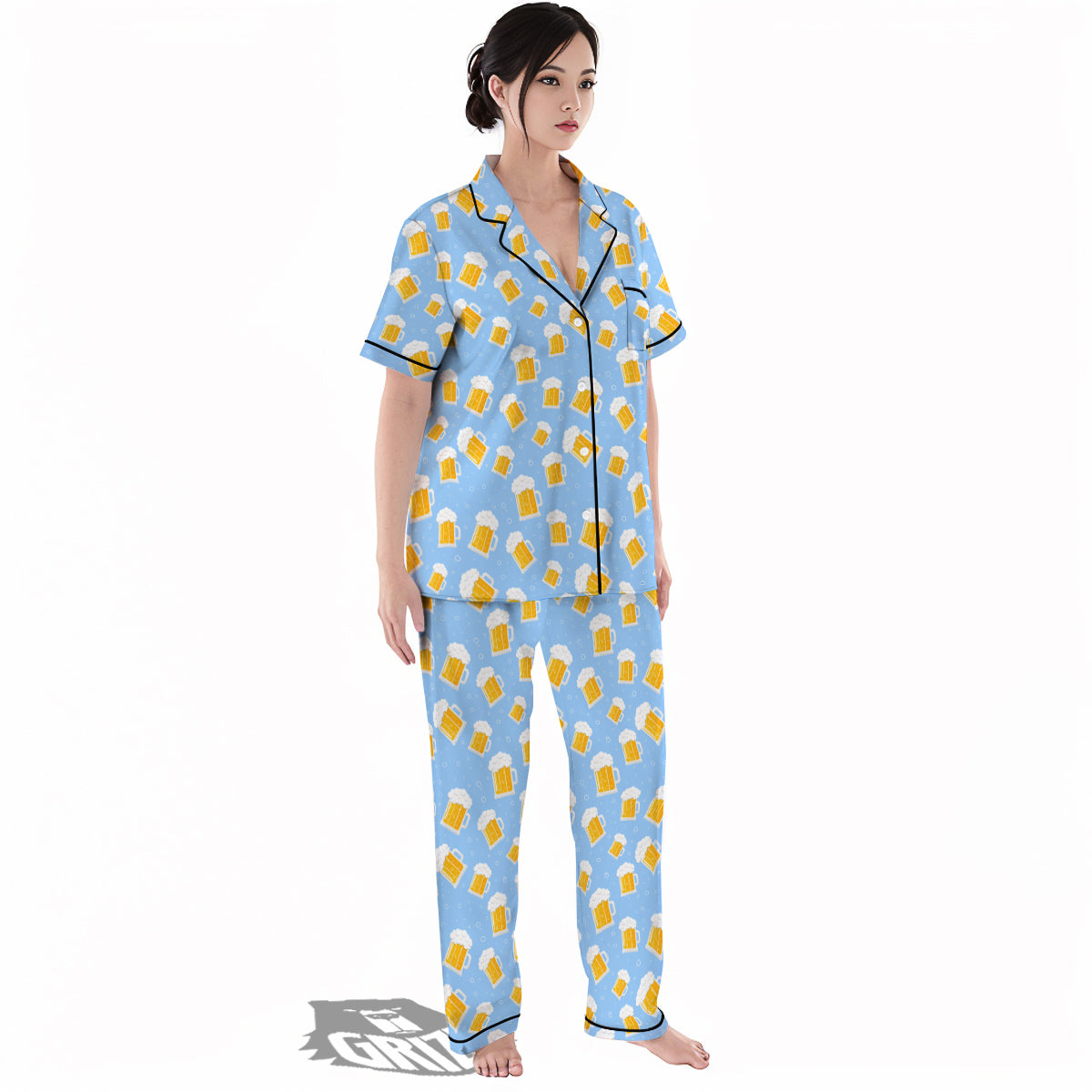 Emoji Beer Print Pattern Women's Pajamas Set-grizzshop