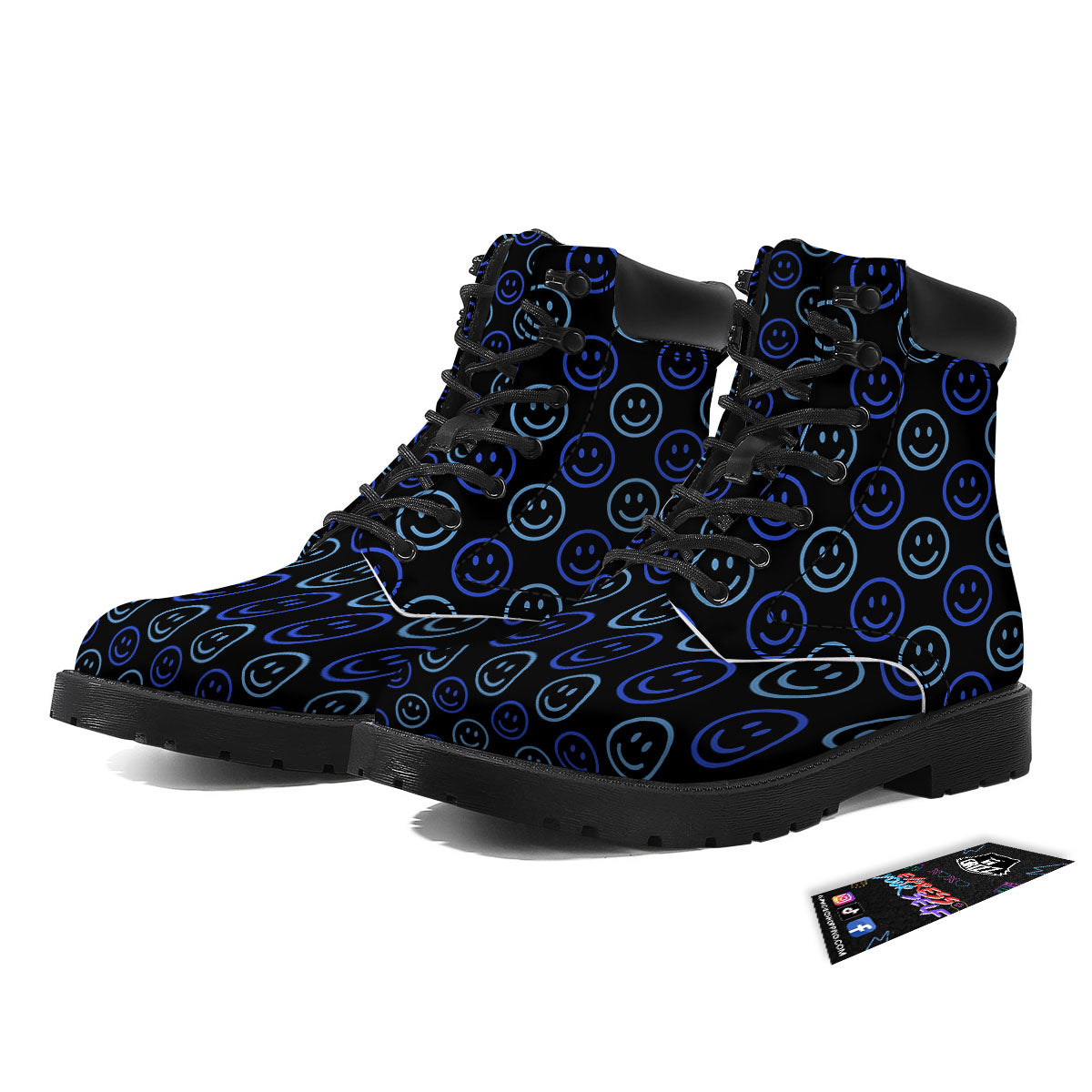 Emoji Blue Print Pattern Boots-grizzshop