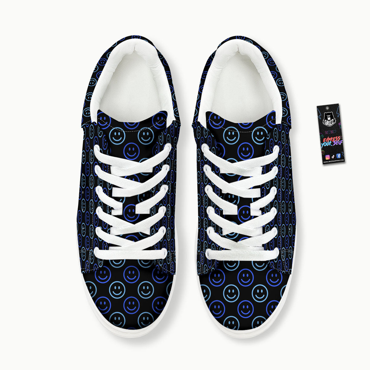 Emoji Blue Print Pattern Platform Shoes-grizzshop