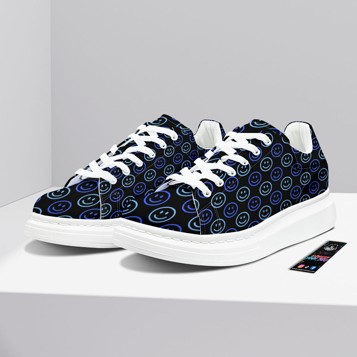 Emoji Blue Print Pattern Platform Shoes-grizzshop