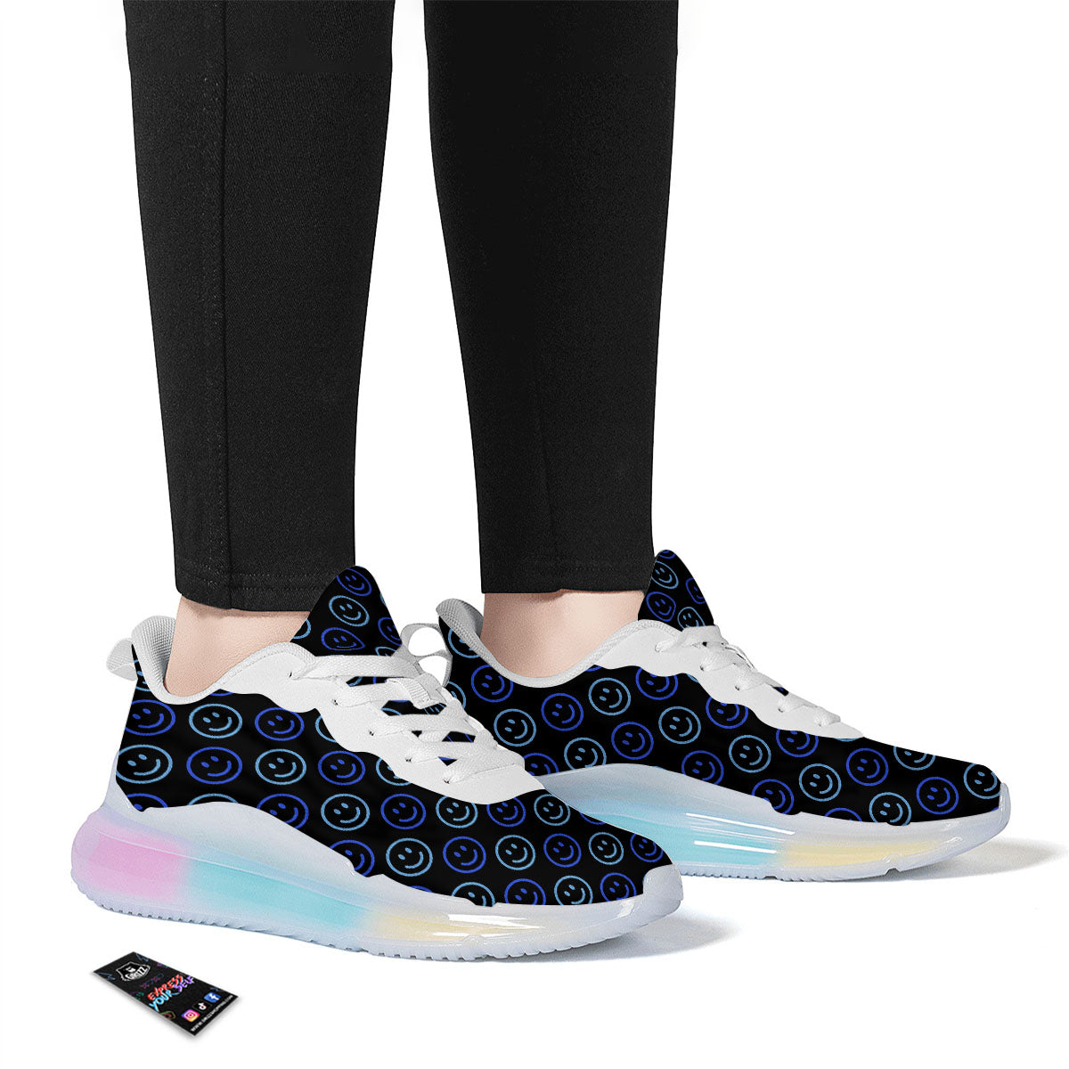 Emoji Blue Print Pattern Running Sneakers-grizzshop