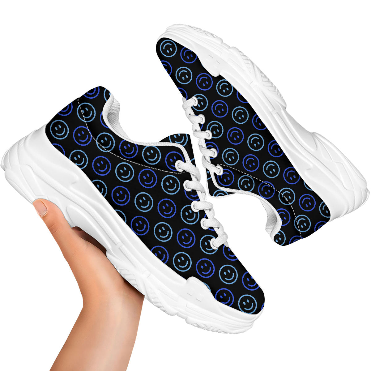 Emoji Blue Print Pattern White Chunky Shoes-grizzshop