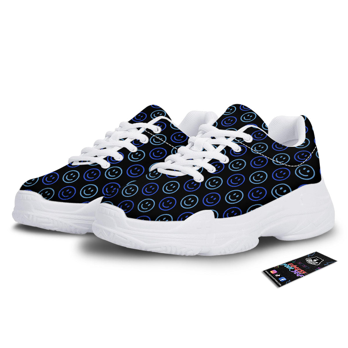 Emoji Blue Print Pattern White Chunky Shoes-grizzshop