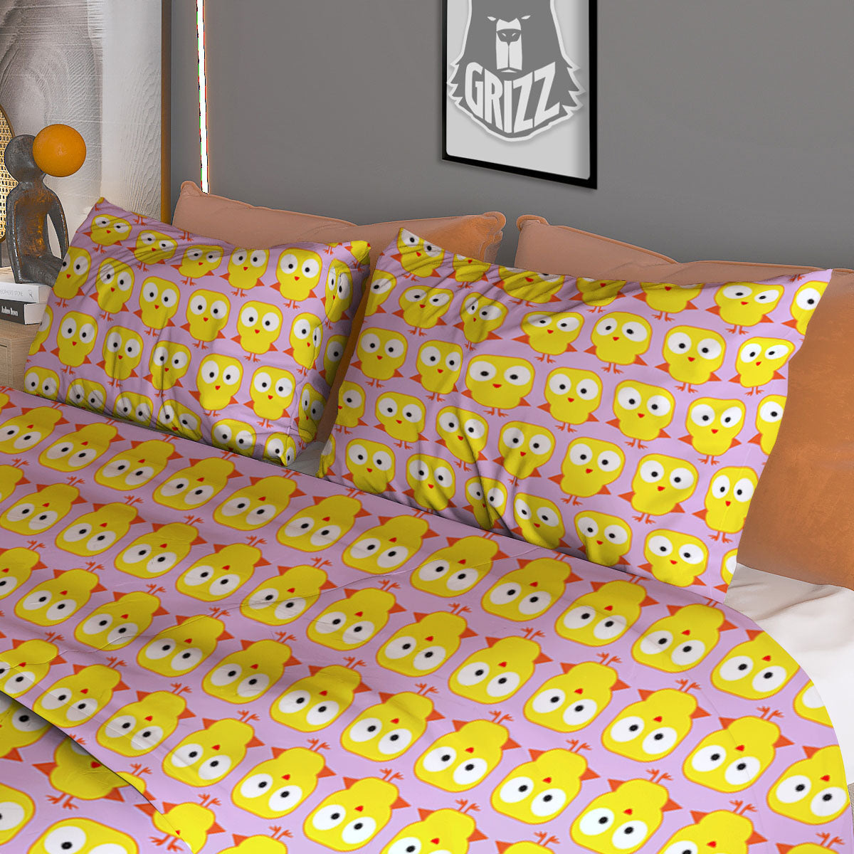 Floral Cute Dino Print Pattern Duvet Cover Bedding Set