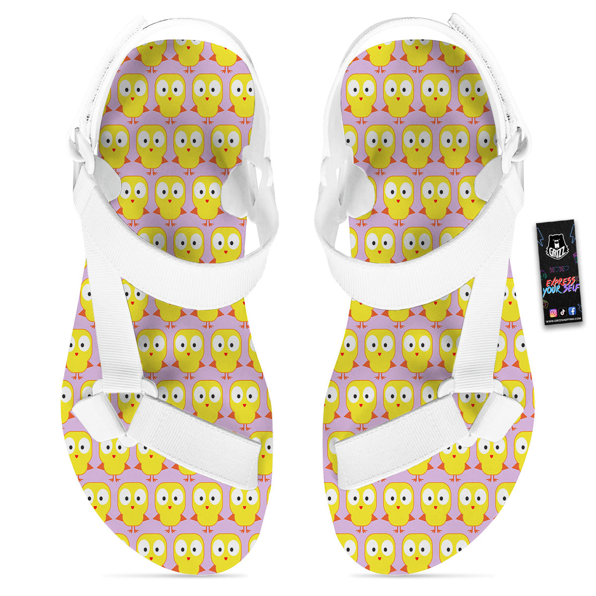 Emoji Chicken Love Print Pattern White Open Toe Sandals-grizzshop