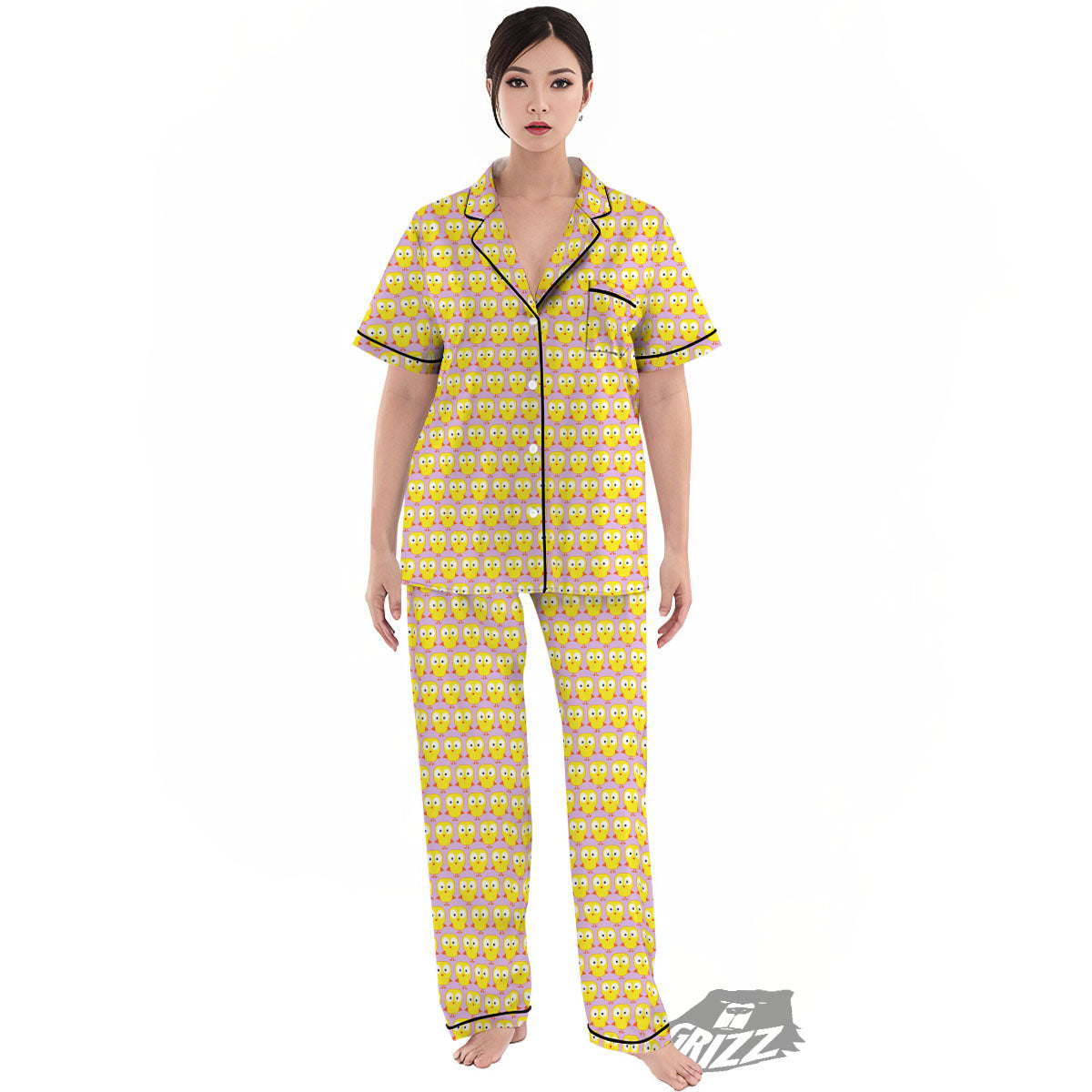 Emoji Chicken Love Print Pattern Women's Pajamas Set-grizzshop