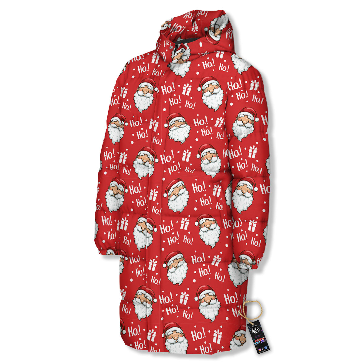 Emoji Christmas Print Pattern Long Down Jacket-grizzshop