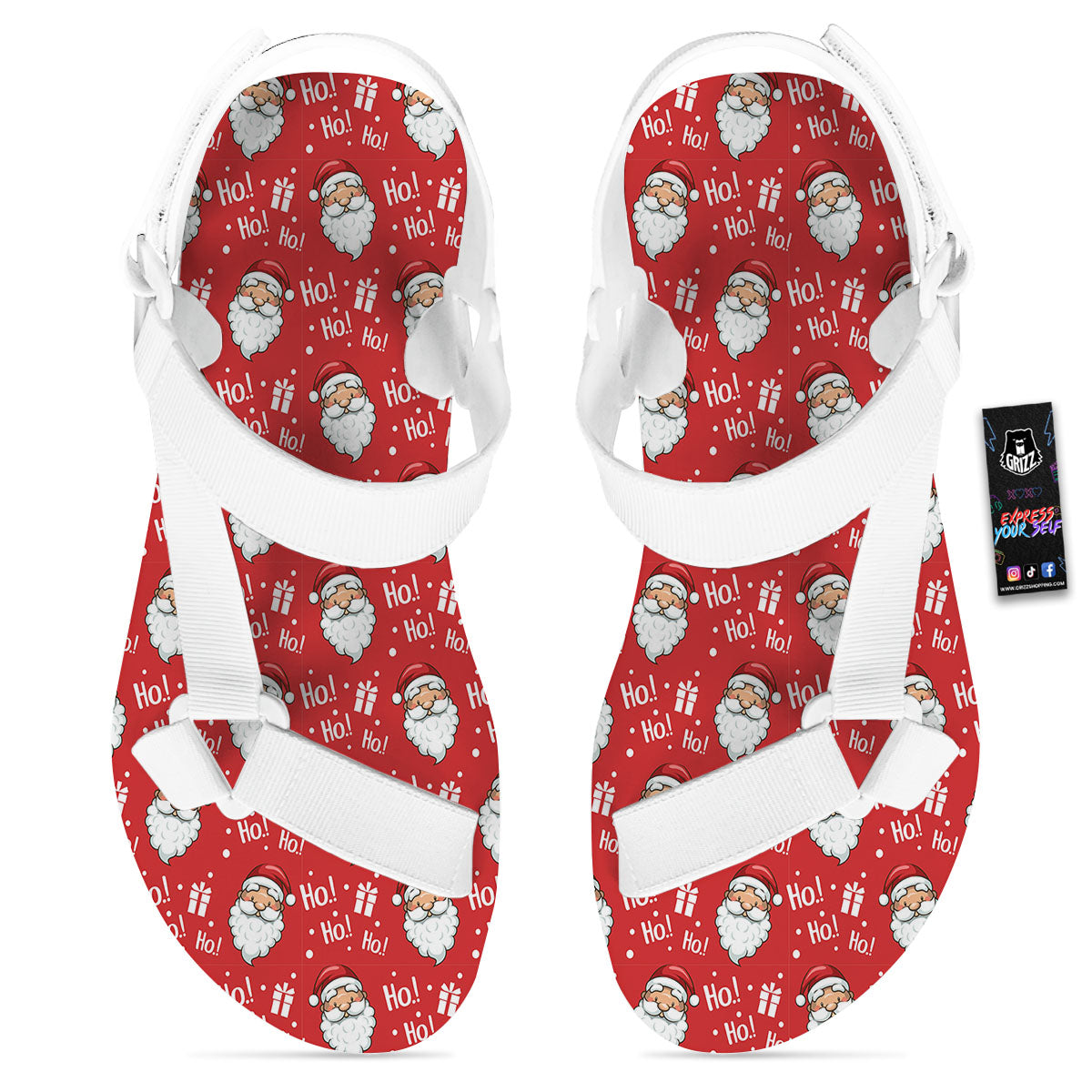 Emoji Christmas Print Pattern White Open Toe Sandals-grizzshop