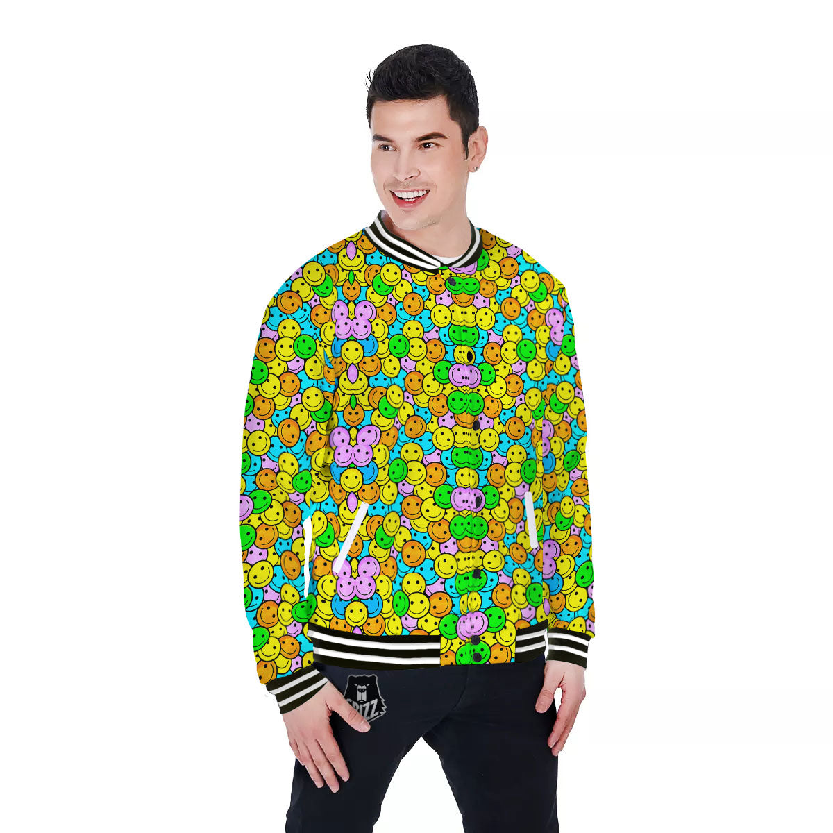 Emoji Colorful Print Pattern Baseball Jacket-grizzshop