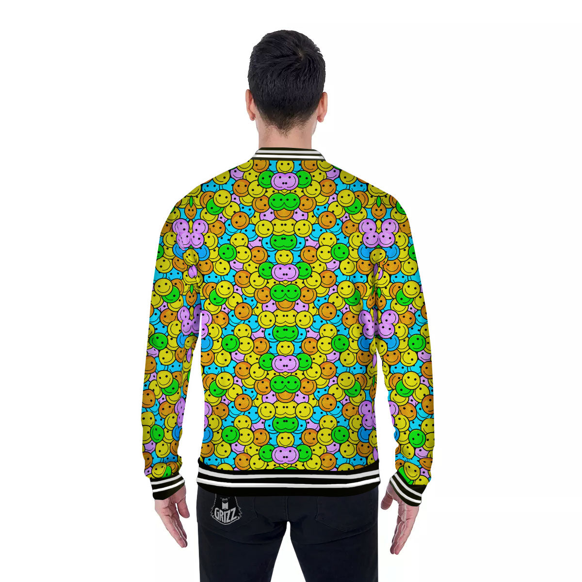 Emoji Colorful Print Pattern Baseball Jacket-grizzshop