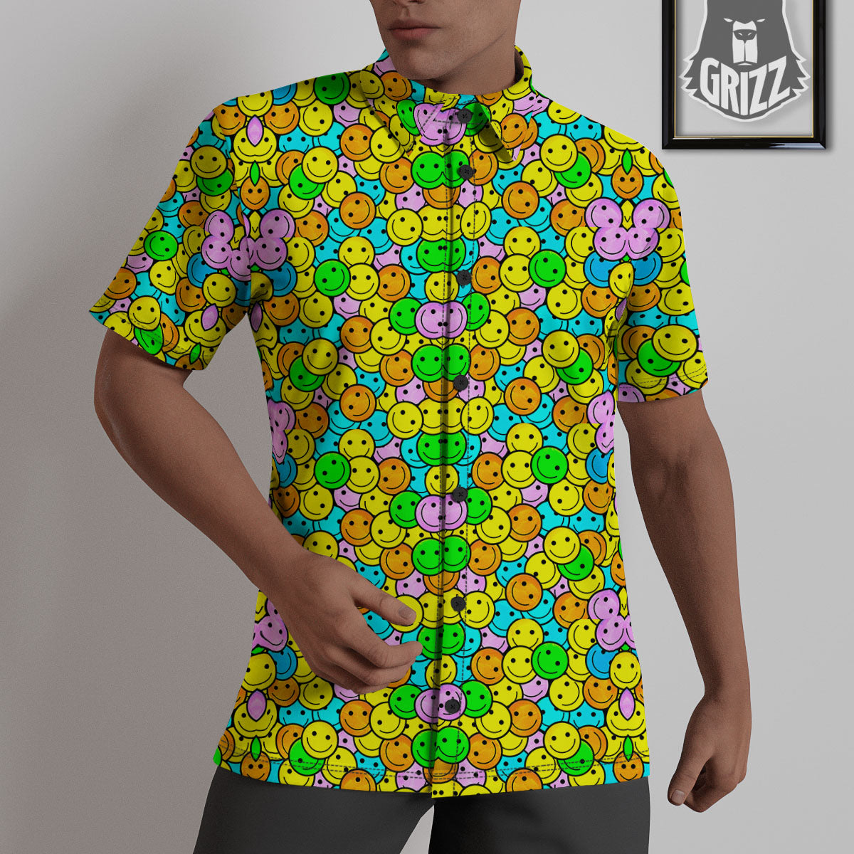 Emoji Colorful Print Pattern Untucked Shirts-grizzshop
