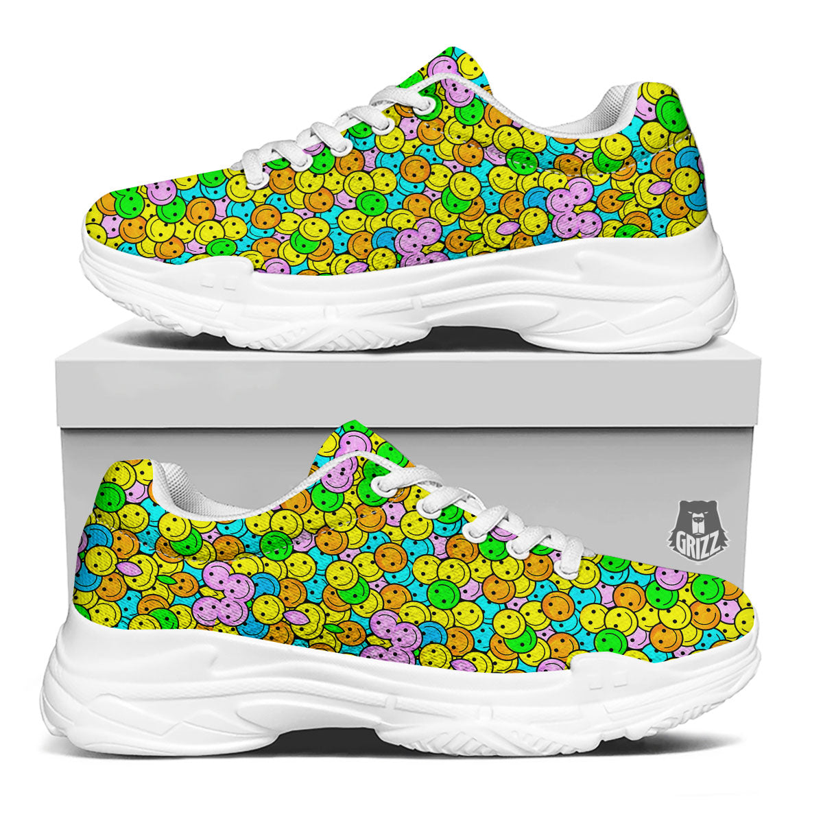 Emoji Colorful Print Pattern White Chunky Shoes-grizzshop
