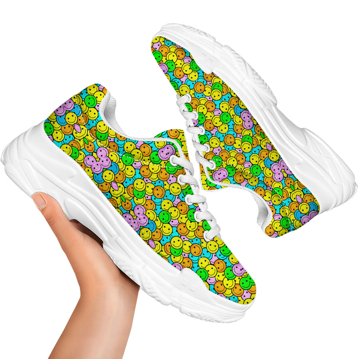Emoji Colorful Print Pattern White Chunky Shoes-grizzshop