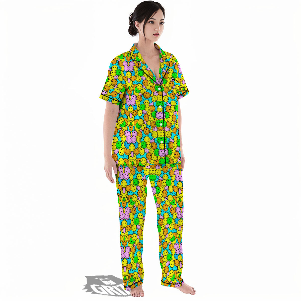 Emoji Colorful Print Pattern Women's Pajamas Set-grizzshop