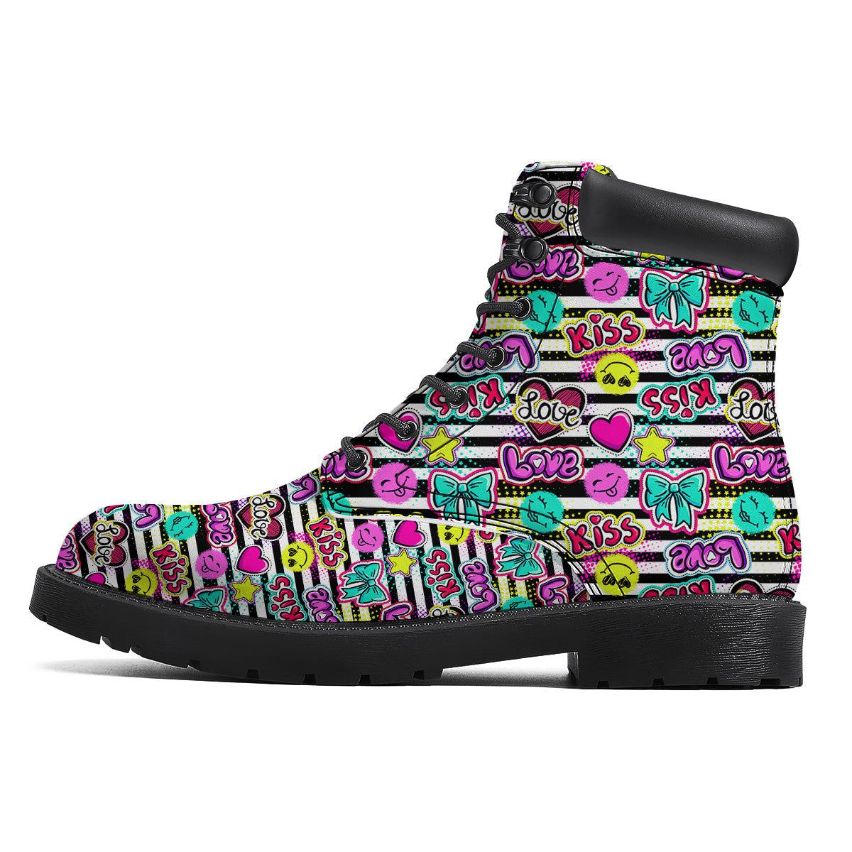 Emoji Comics Stripe Print Pattern Boots-grizzshop