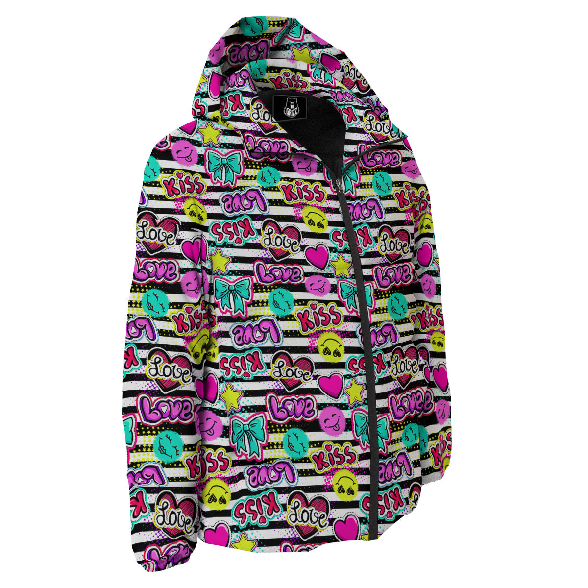 Emoji Comics Stripe Print Pattern Down Jacket-grizzshop
