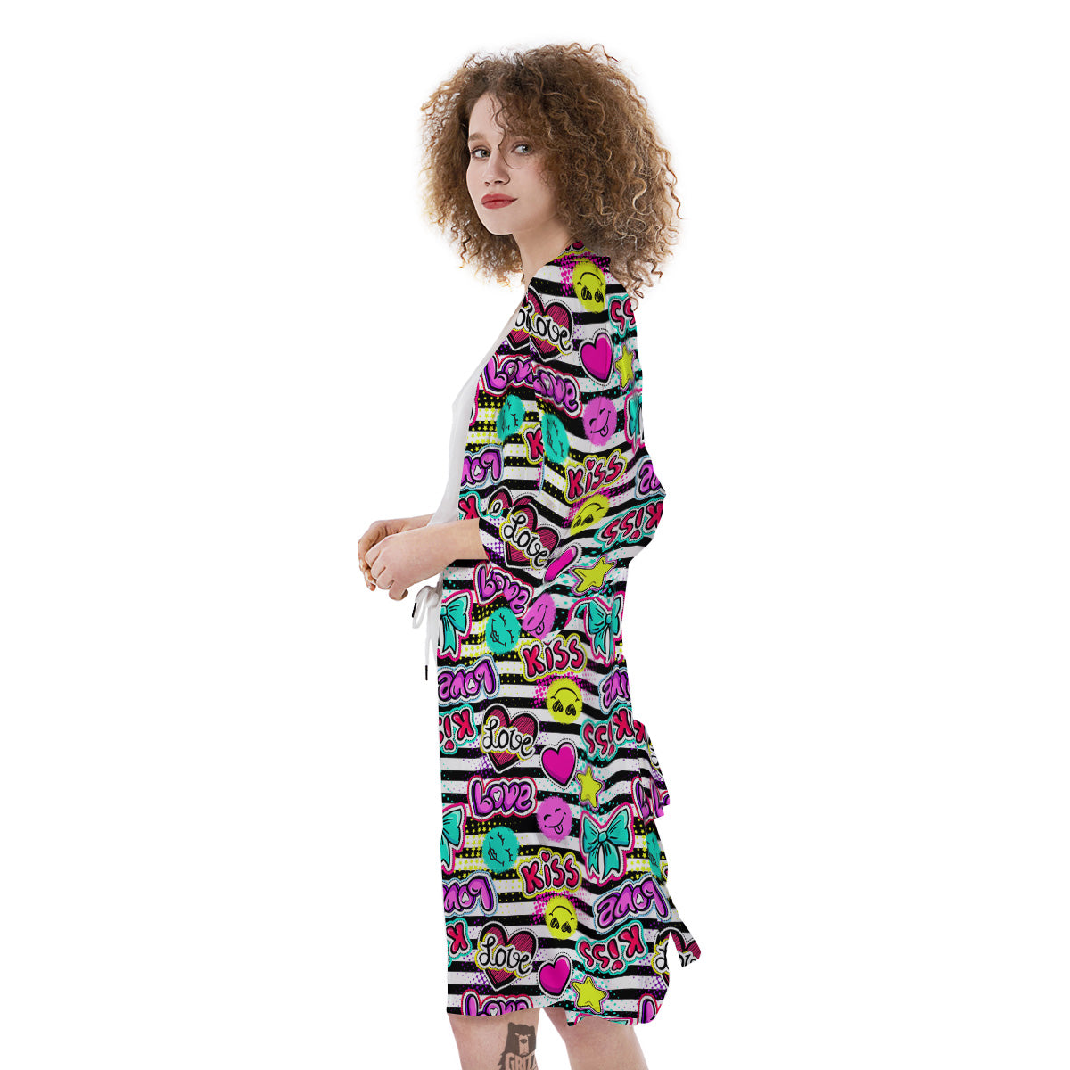Emoji Comics Stripe Print Pattern Kimono-grizzshop