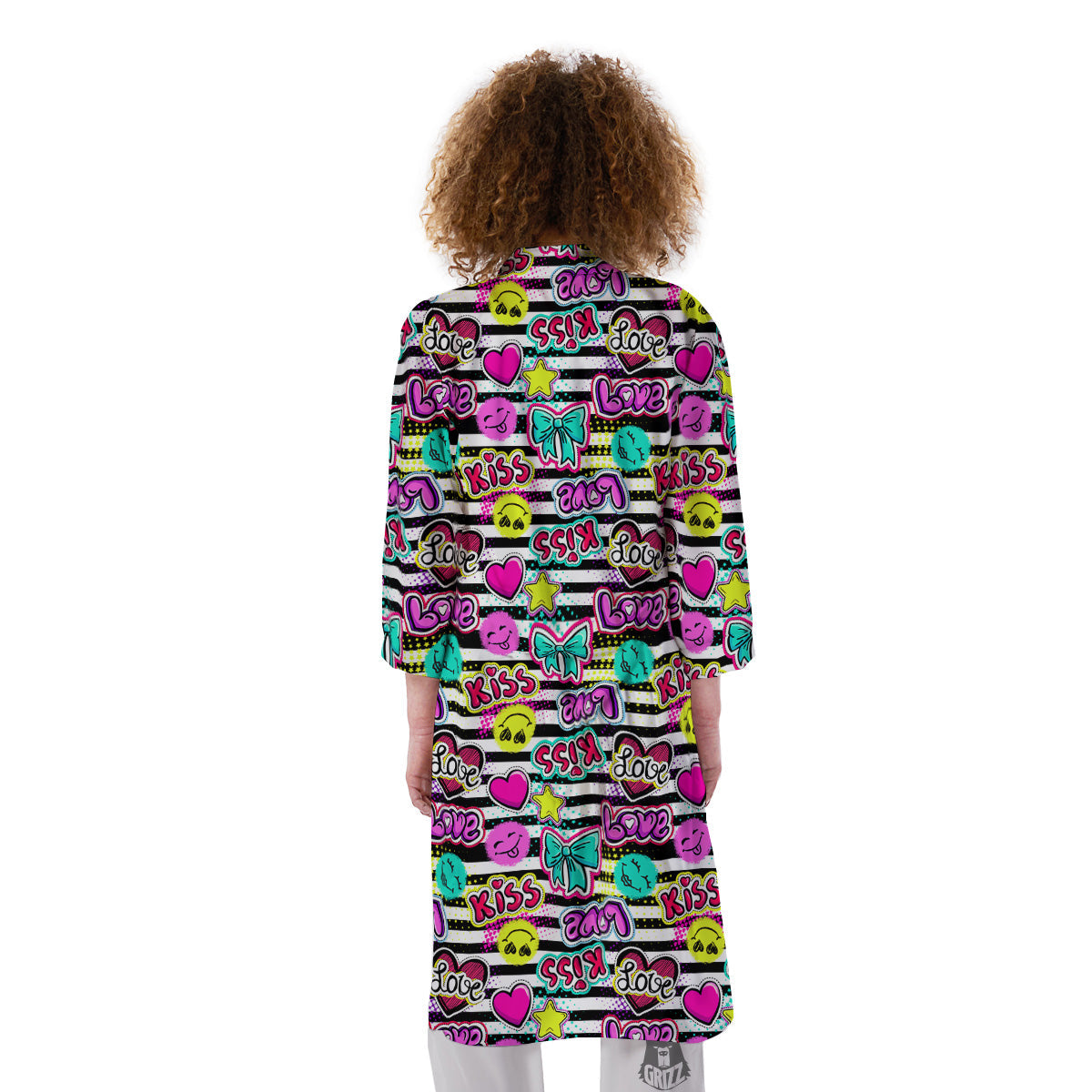 Emoji Comics Stripe Print Pattern Kimono-grizzshop