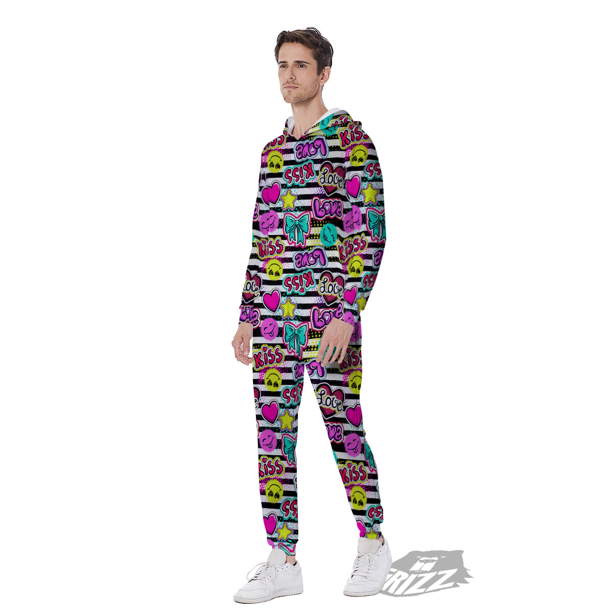 Emoji Comics Stripe Print Pattern Men's Jumpsuit-grizzshop