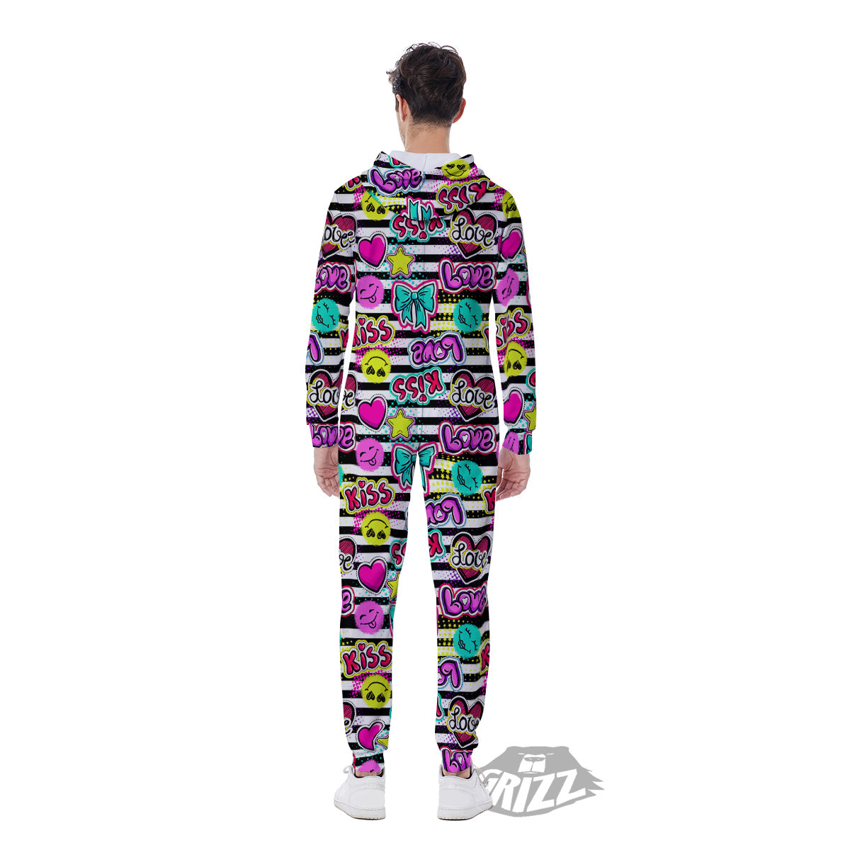 Emoji Comics Stripe Print Pattern Men's Jumpsuit-grizzshop